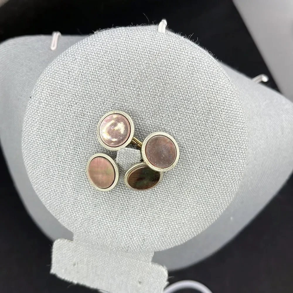 Vintage gold tone vogue mother of pearl cuff links